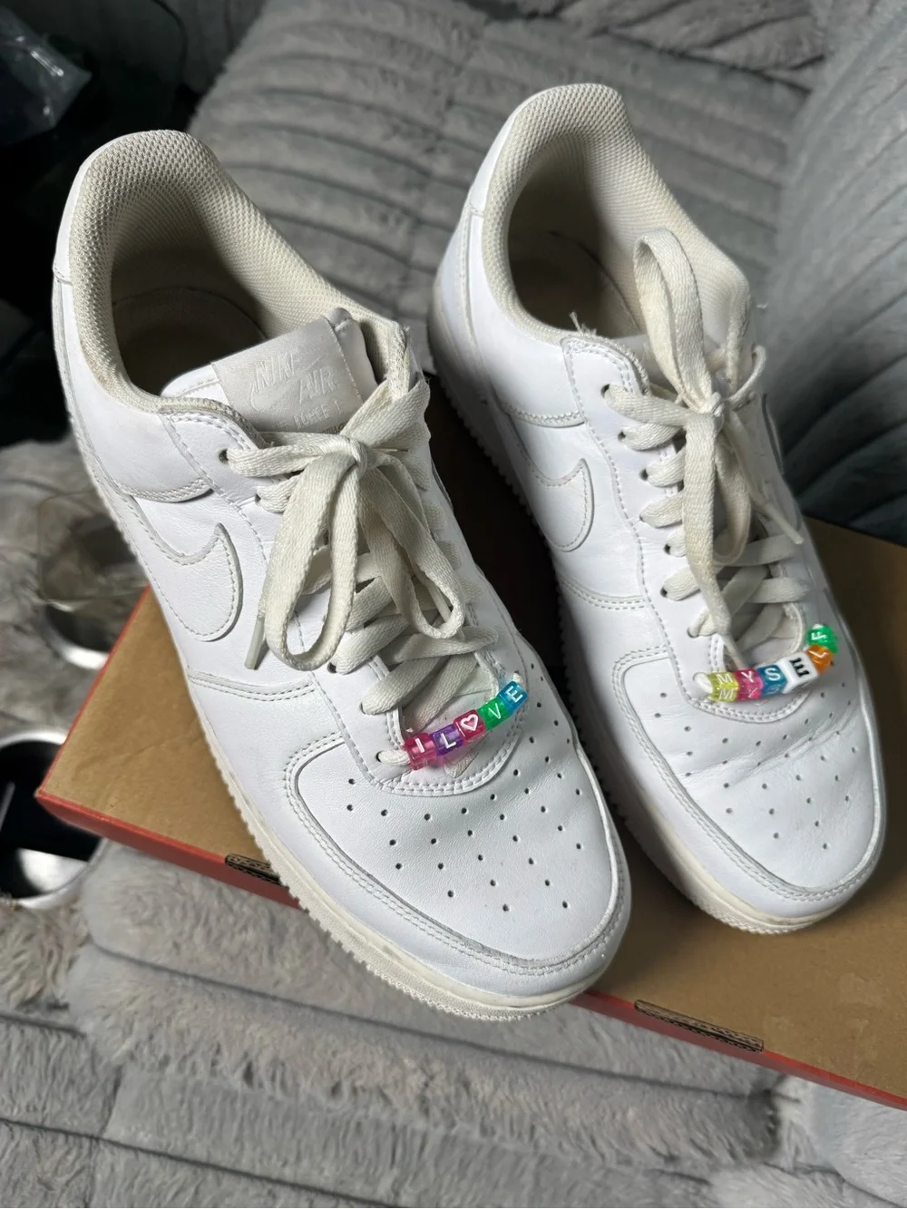 Nike White Leather Sneaker with Multicolor LOVE Bead Accent